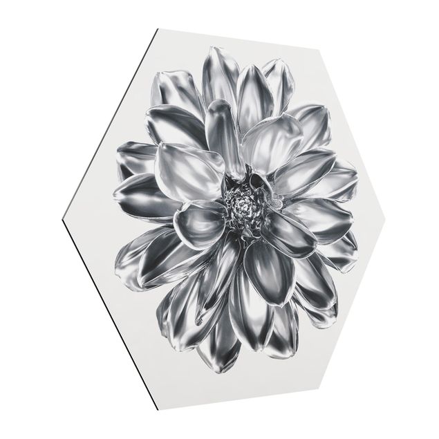 Wanddeko über Sofa Dahlie Blume Silber Metallic
