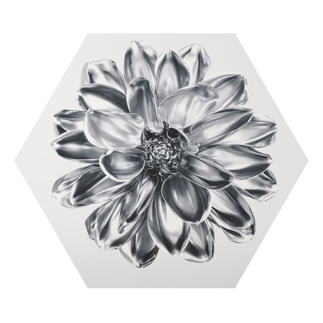 Wanddeko über Bett Dahlie Blume Silber Metallic