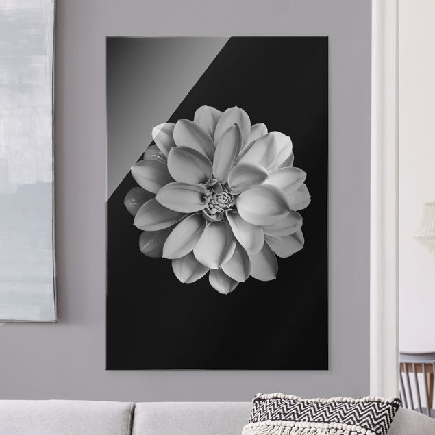 Wanddeko Blume Dahlie Schwarz Weiß
