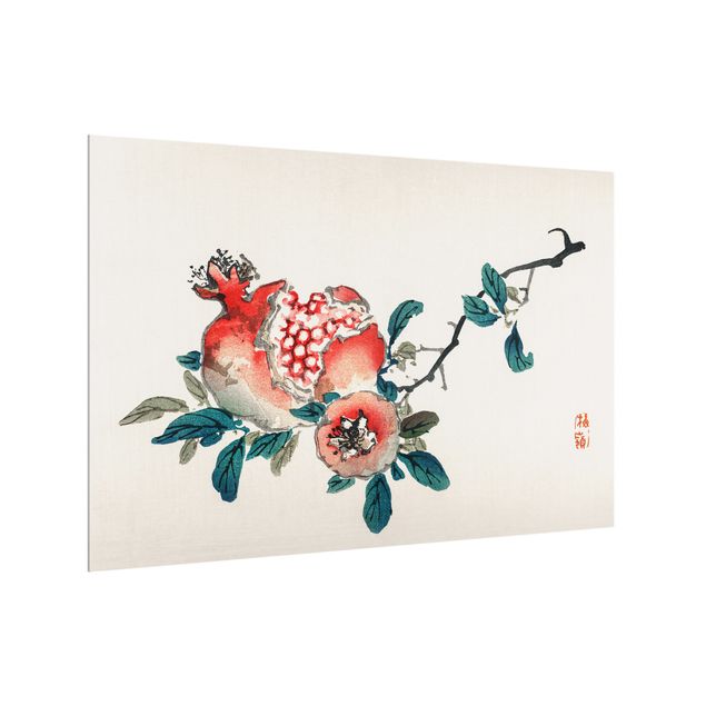 Wanddeko rot Asiatische Vintage Zeichnung Granatapfel