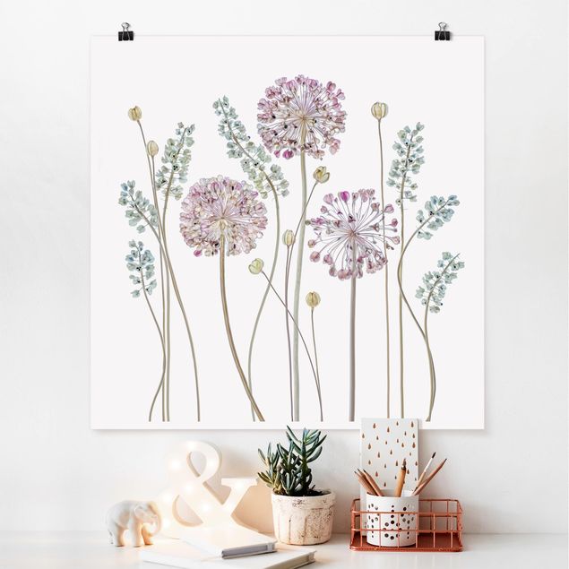 Wanddeko Wohnzimmer Allium Illustration