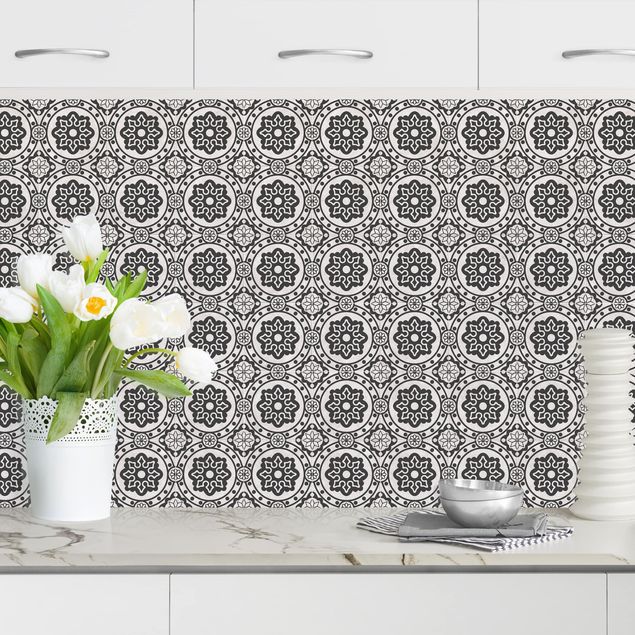 Küche Dekoration Florale Fliesen schwarz-weiß