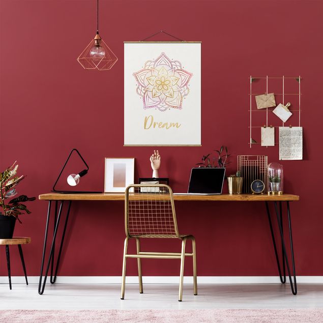Wanddeko Schlafzimmer Mandala Illustration Dream gold rosa