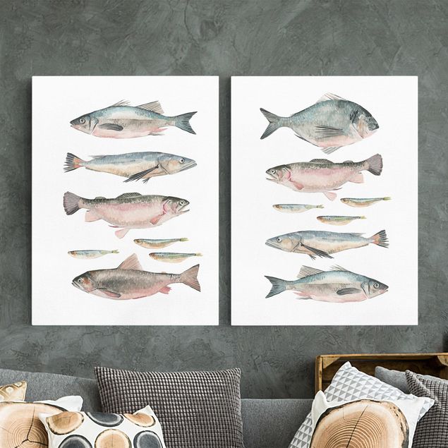 Küche Dekoration Fische in Aquarell Set I