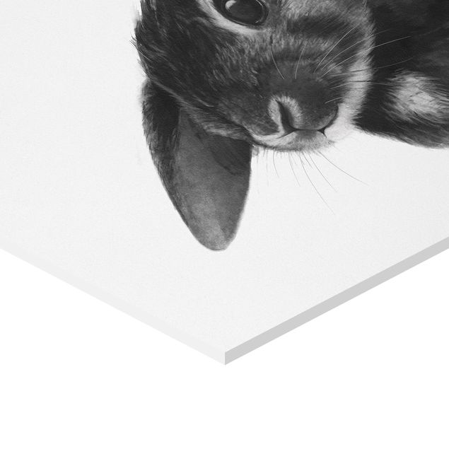 Wanddeko über Bett Illustration Hase Schwarz Weiß Zeichnung