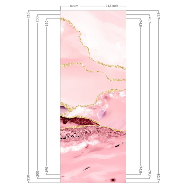 Uta Naumann Bilder Abstrakte Berge Rosa mit Goldenen Linien