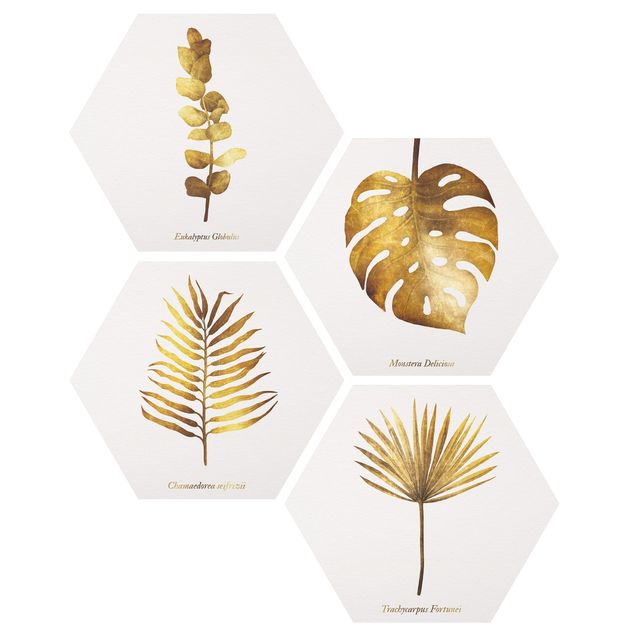 Wanddeko Flur Gold - Tropische Blätter Set II