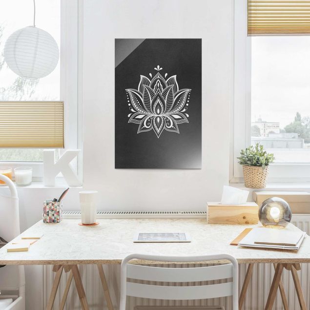 Wanddeko Esszimmer Lotus Illustration weiß schwarz