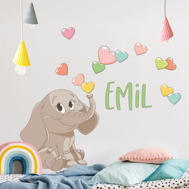 Kinderzimmer Deko Regenbogen Elefant mit bunten Herzen