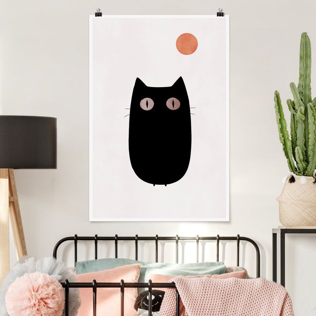 Wanddeko Schlafzimmer Schwarze Katze Illustration