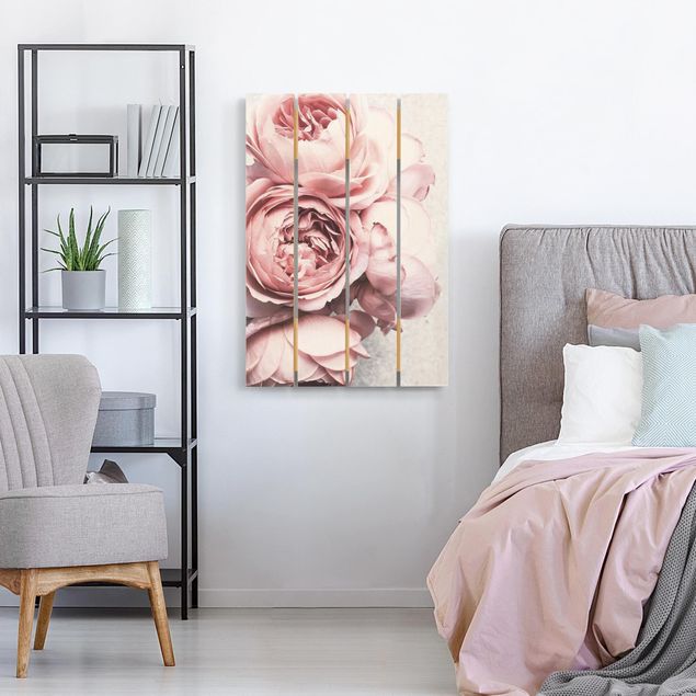 Wanddeko Schlafzimmer Rosa Pfingstrosenblüten Shabby Pastell