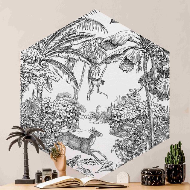 Wanddeko beige Detaillierte Dschungelzeichnung