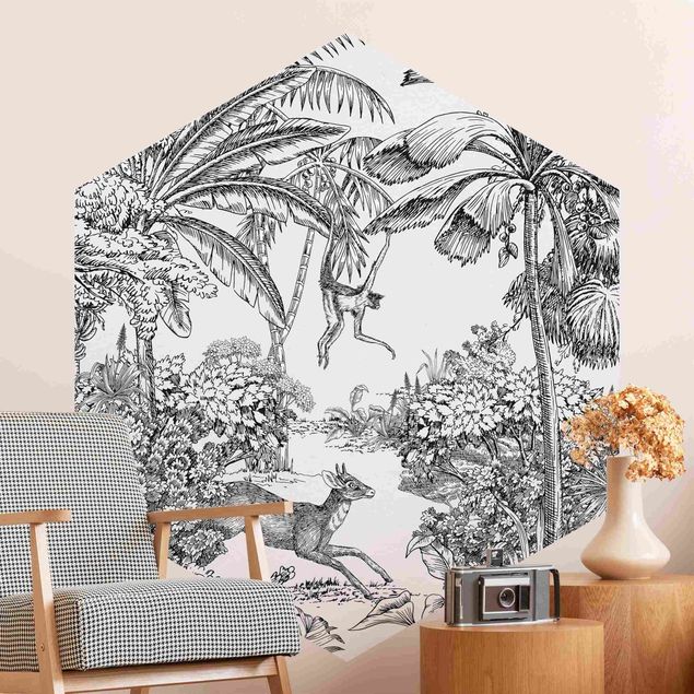 Wanddeko Schlafzimmer Detaillierte Dschungelzeichnung