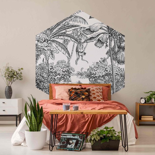 Wanddeko Esszimmer Detaillierte Dschungelzeichnung