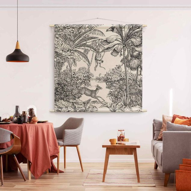 Wanddeko Wohnzimmer Detaillierte Dschungelzeichnung