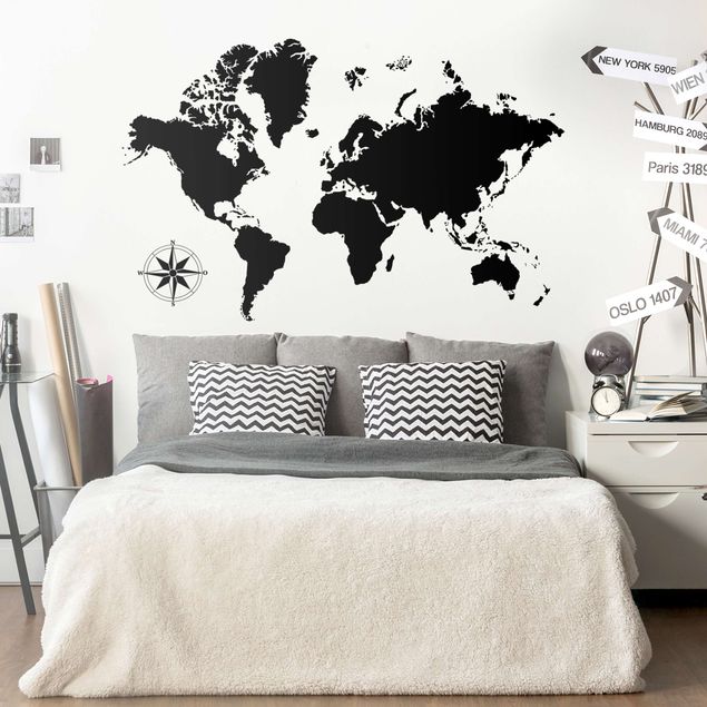 Wanddeko Schlafzimmer Detaillierte Weltkarte