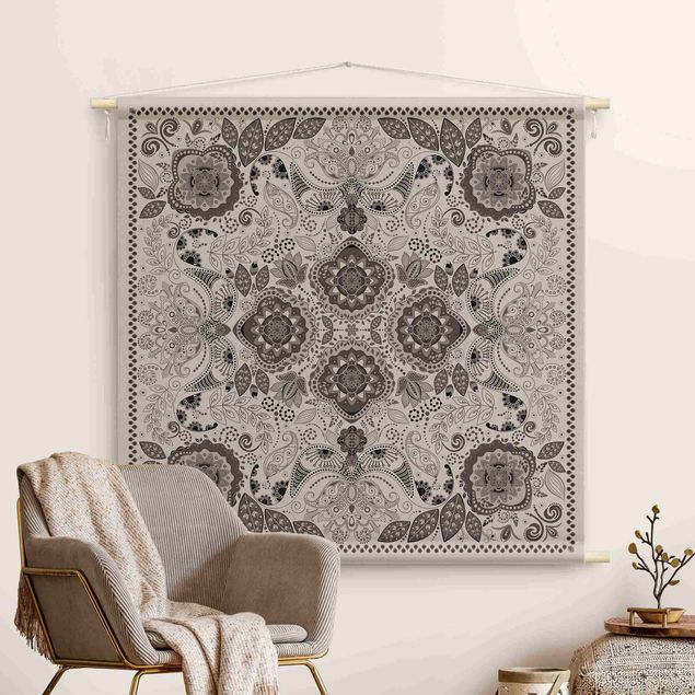 Wanddeko Wohnzimmer Detailliertes Boho Muster in Grau