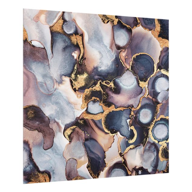 Wohndeko Abstrakt Marmor Aquarell mit Gold