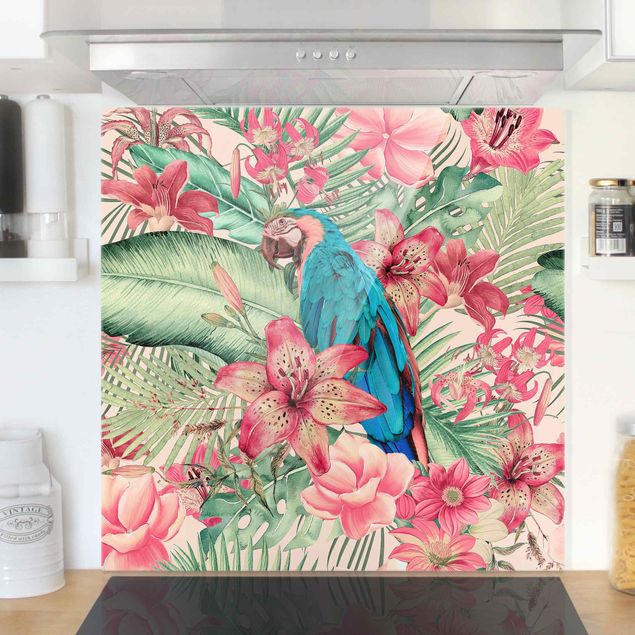 Küche Dekoration Blumenparadies tropischer Papagei