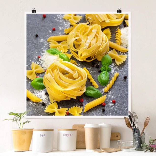 Wanddeko Küche Pastamix mit Basilikum