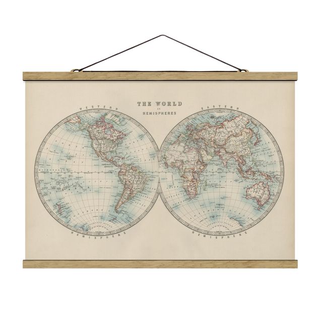 Wanddeko Flur Vintage Weltkarte Die zwei Hemispheren