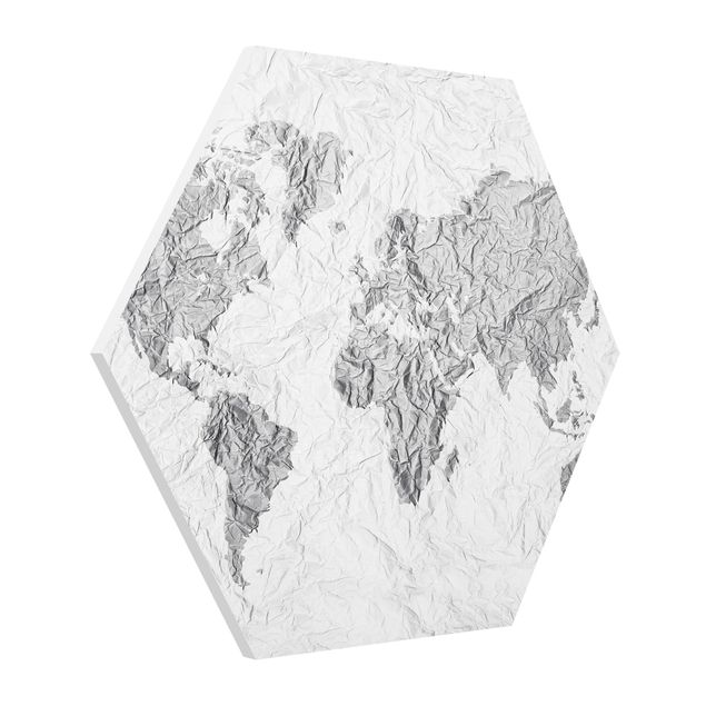 Wanddeko Büro Papier Weltkarte Weiß Grau