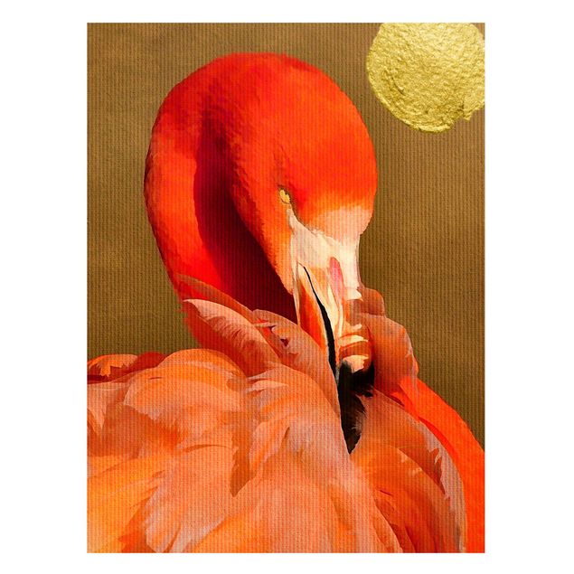Wanddeko Esszimmer Goldener Mond mit Flamingo