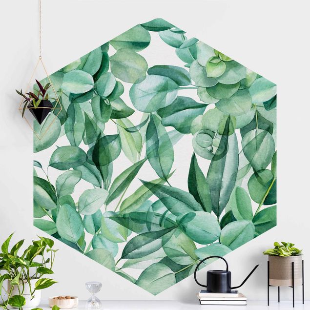 Wanddeko Schlafzimmer Dickicht Eukalyptusblätter Aquarell