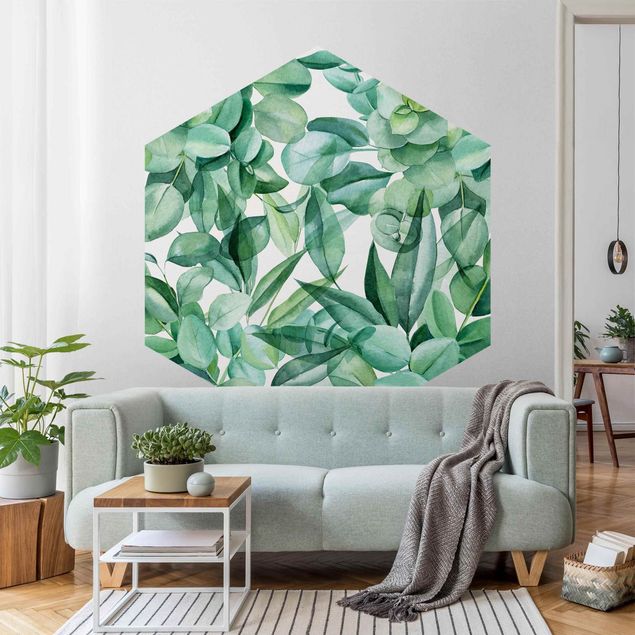 Wanddeko Esszimmer Dickicht Eukalyptusblätter Aquarell