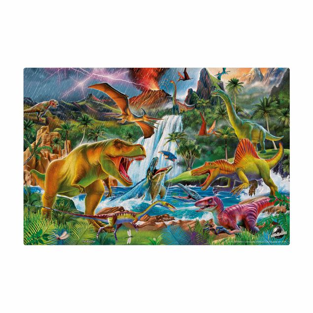 Wanddeko Illustration Dinosaurier im Urzeitgewitter