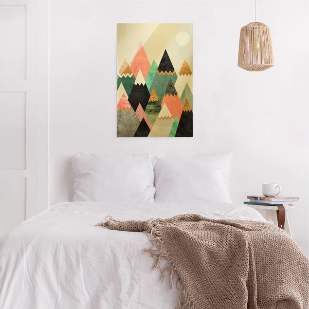 Wanddeko Schlafzimmer Dreieckige Berge mit Goldspitzen