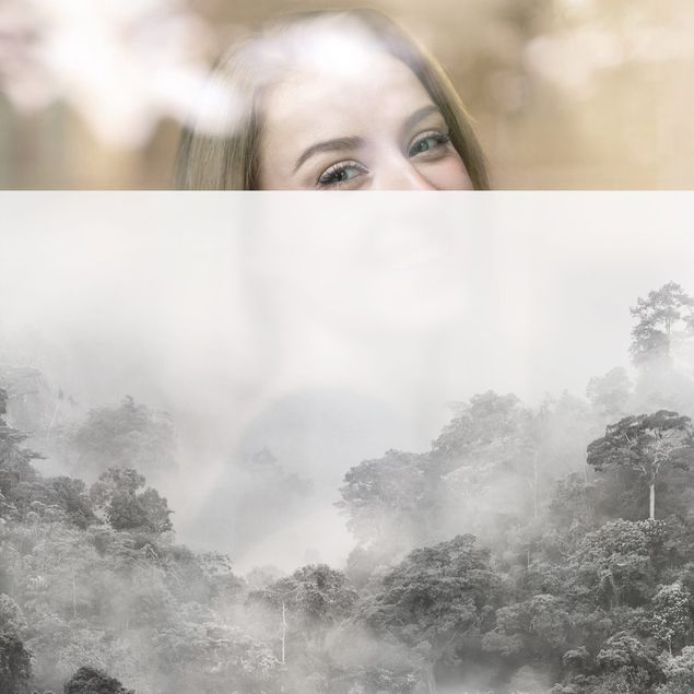 Fensterfolie - Sichtschutz - Dschungel im Nebel Schwarz-Weiß - Fensterbilder