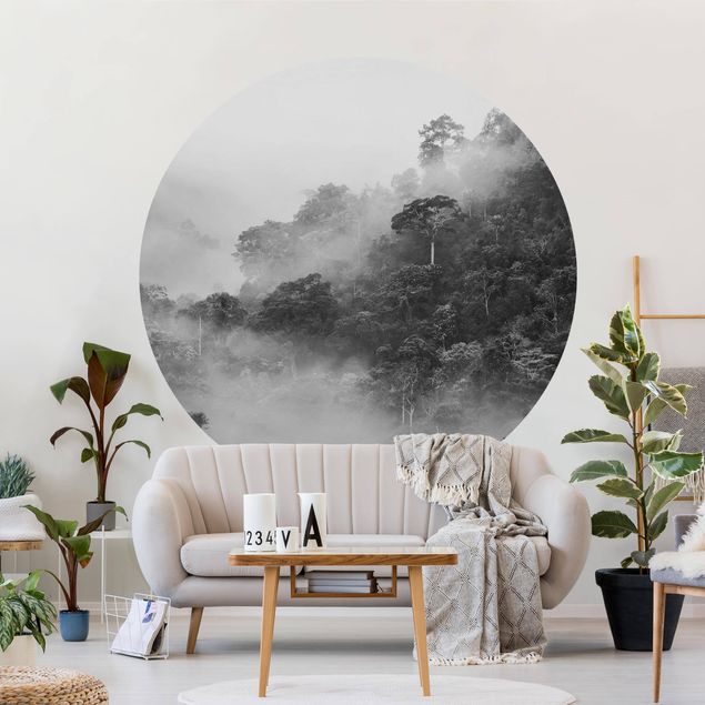 Wanddeko Schlafzimmer Dschungel im Nebel Schwarz Weiß