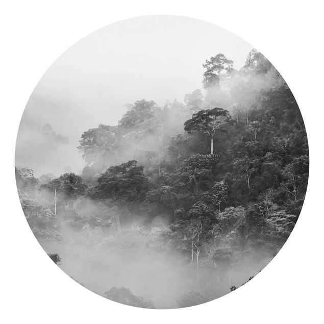 Wanddeko Esszimmer Dschungel im Nebel Schwarz Weiß