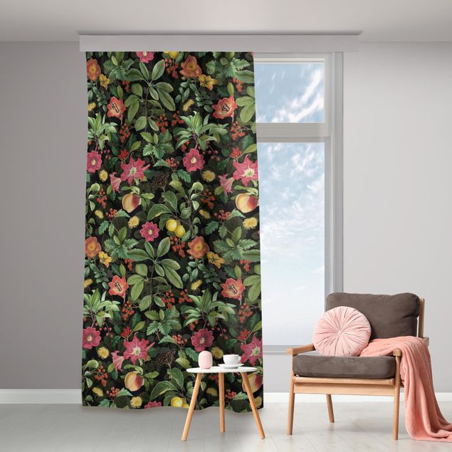 Vorhang Muster Dschungelblätter und Blüten