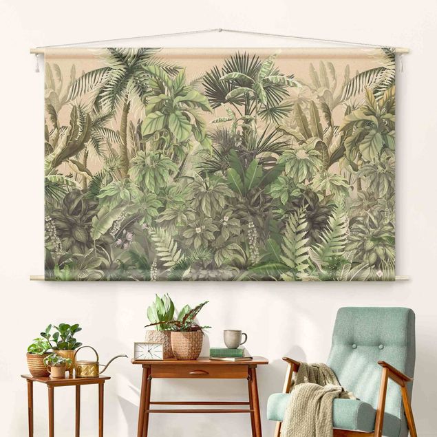 Wanddeko Wohnzimmer Dschungelpflanzen in Grün