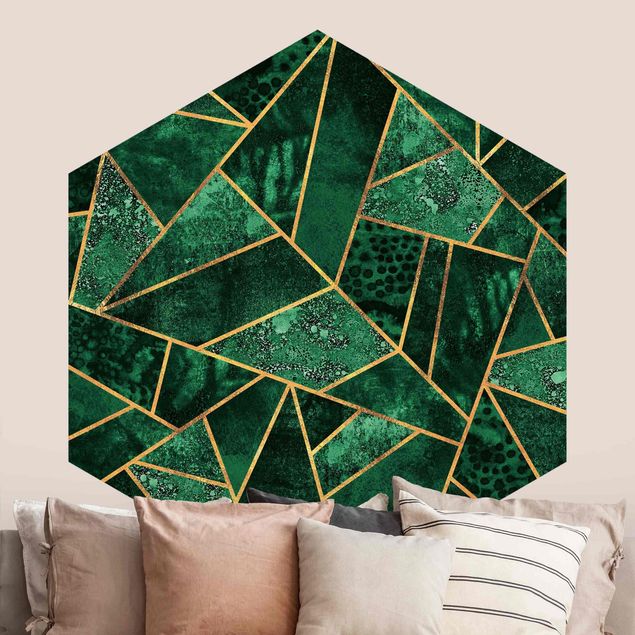 Wanddeko Schlafzimmer Dunkler Smaragd mit Gold