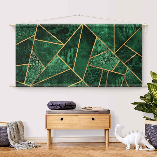 Wanddeko Wohnzimmer Dunkler Smaragd mit Gold