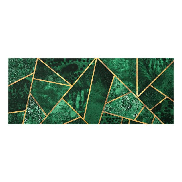 Wanddeko Abstrakt Dunkler Smaragd mit Gold