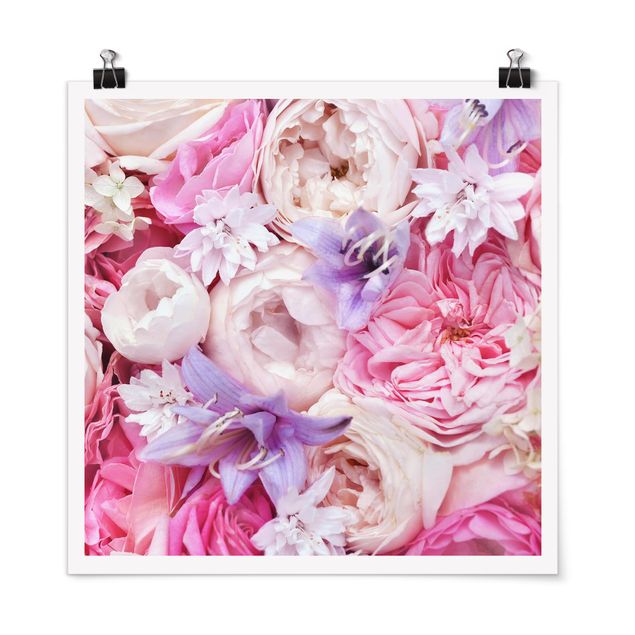 Wanddeko Esszimmer Shabby Rosen mit Glockenblumen