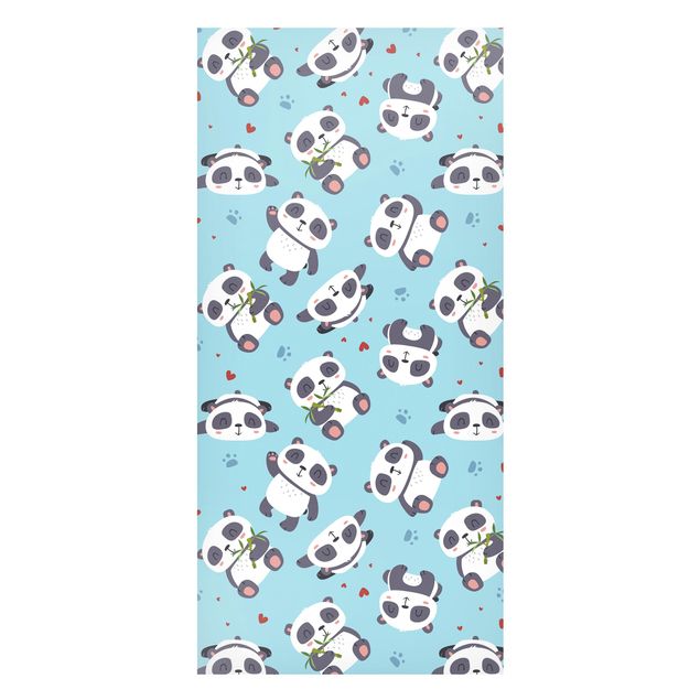 Wanddeko blau Süße Pandabären mit Tapsen und Herzen Pastellblau