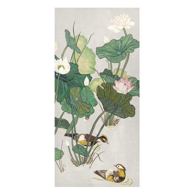 Wanddeko Flur Vintage Illustration Lotusblüten im Teich