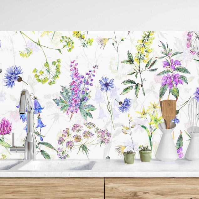 Wanddeko Küche Aquarellierte Wiesenblumen