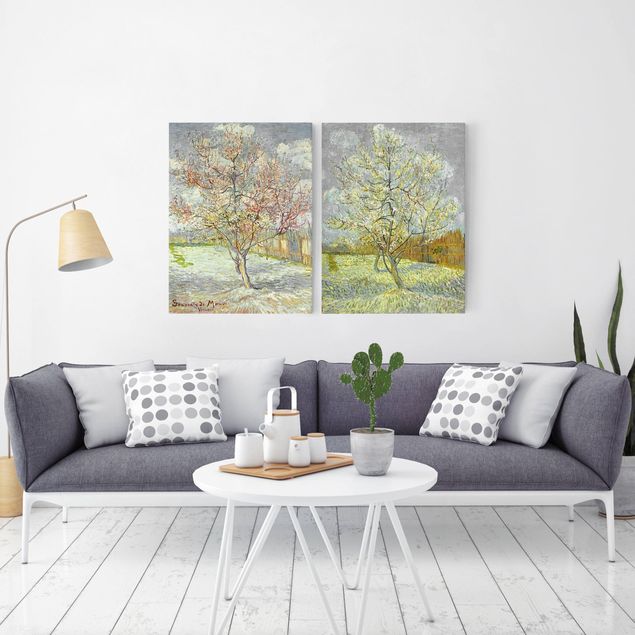 Wanddeko Wohnzimmer Vincent van Gogh - Blühende Pfirsichbäume im Garten