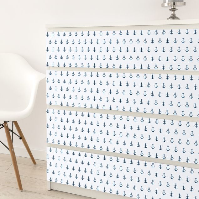 Wanddeko Wohnzimmer Maritimes Anker Monogramm Muster in blau auf weiss