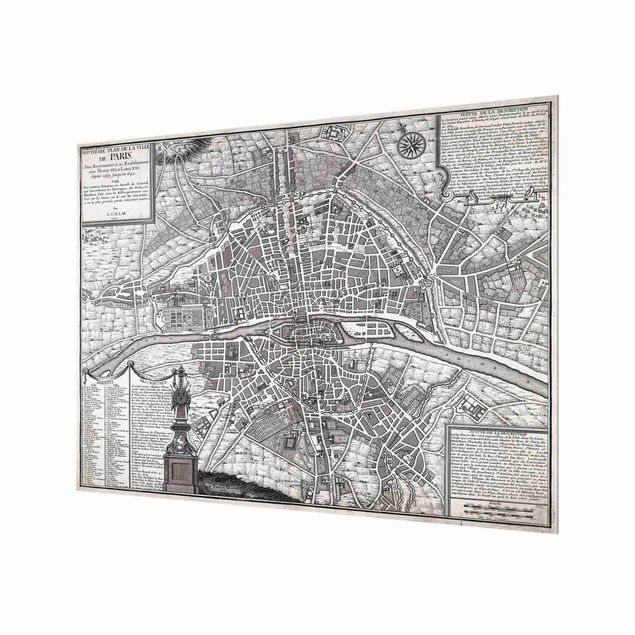 Glasrückwand Küche Vintage Stadtplan Paris um 1600