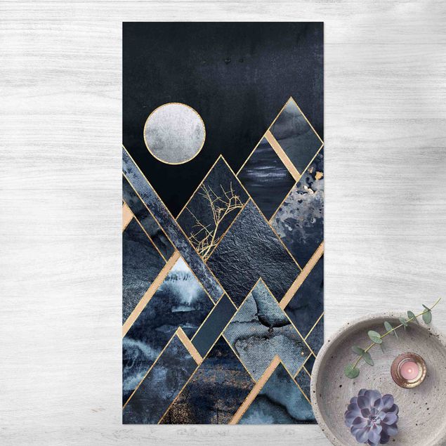 Wanddeko Schlafzimmer Goldener Mond abstrakte schwarze Berge