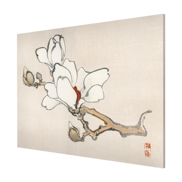 Wanddeko Esszimmer Asiatische Vintage Zeichnung Weiße Magnolie