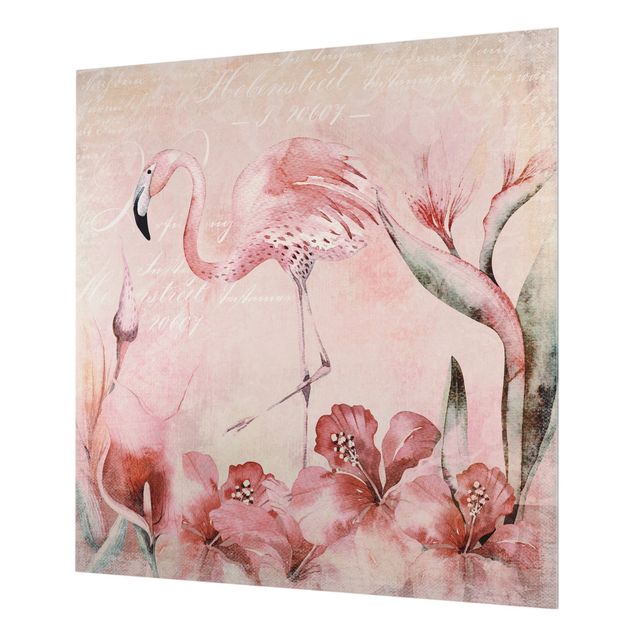 Deko Illustration Shabby Chic Collage - Flamingo