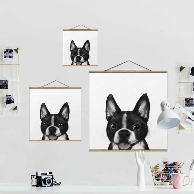 Wanddeko Büro Illustration Hund Boston Schwarz Weiß Malerei